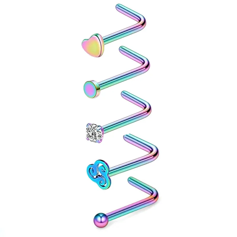 Rvs Crystal Neus Stud Pack 20G L Vorm Neus Ringen Set Hart Neusgat Piercing Set Rechte Pin Crystal stud Nose Ring