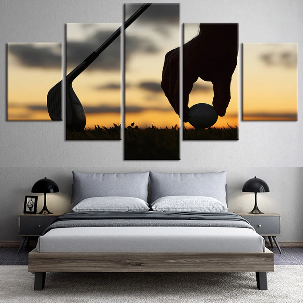 5 Pieces Wall Art Canvas Painting Golf Ball Course Leisure Sport Landscape Poster Modern Living Room Bedroom Home Decoration