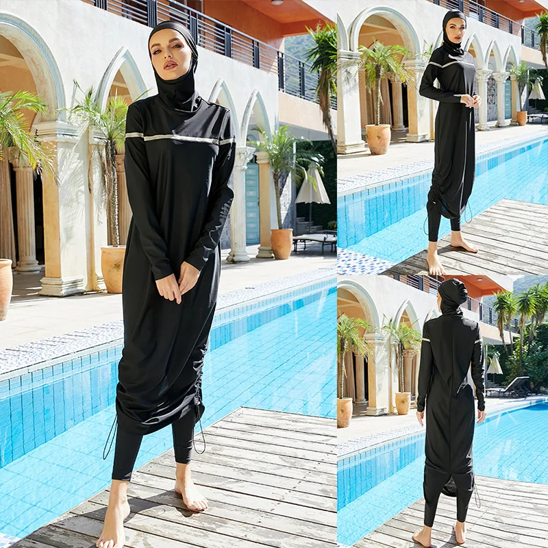 Extra Long Micro Sleeves Full Burkini Muslim Swimwear  Hijab Islamic Swimsuit Turkey Women Black