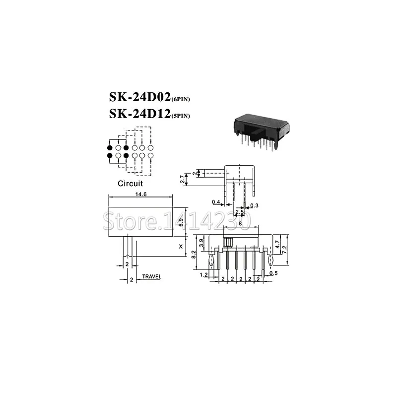 20Pcs Toggle switch SK24D02G4 SK24D02VG4 12Pin 2P4T Slide Switch Handle High 4MM SK-24D02