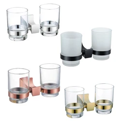 Luxury Gold Double Tumbler Holder Cup & Tumbler Holders Black Chrome Toothbrush Holder Screw Wall Mounted Bathroom Accessories