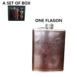 LPPUNK Bpa Free 8oz Lmprint Eagle Pu Leather Wrap Whisky Bottle 304 Stainless Steel Liquor Flagon With Funnel Alcohol Hip Flask