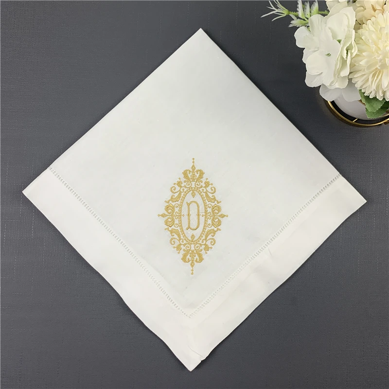 Set of 12 Excellent Monogrammed Dinner Napkins White Hemstitch Linen Table Napkins 20x20\