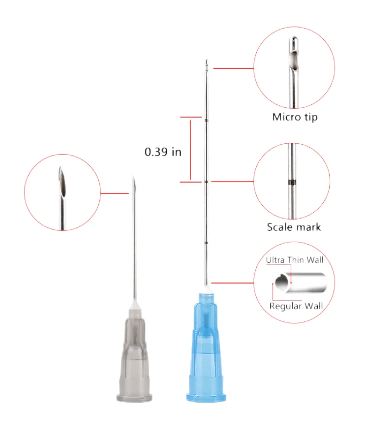 Canule émoussée pour remplissage, Injection d\'acide urique, nez légèrement émoussé, 14G 18G 20G 21G 22G 23G 25G 27G 30G, 10 pièces