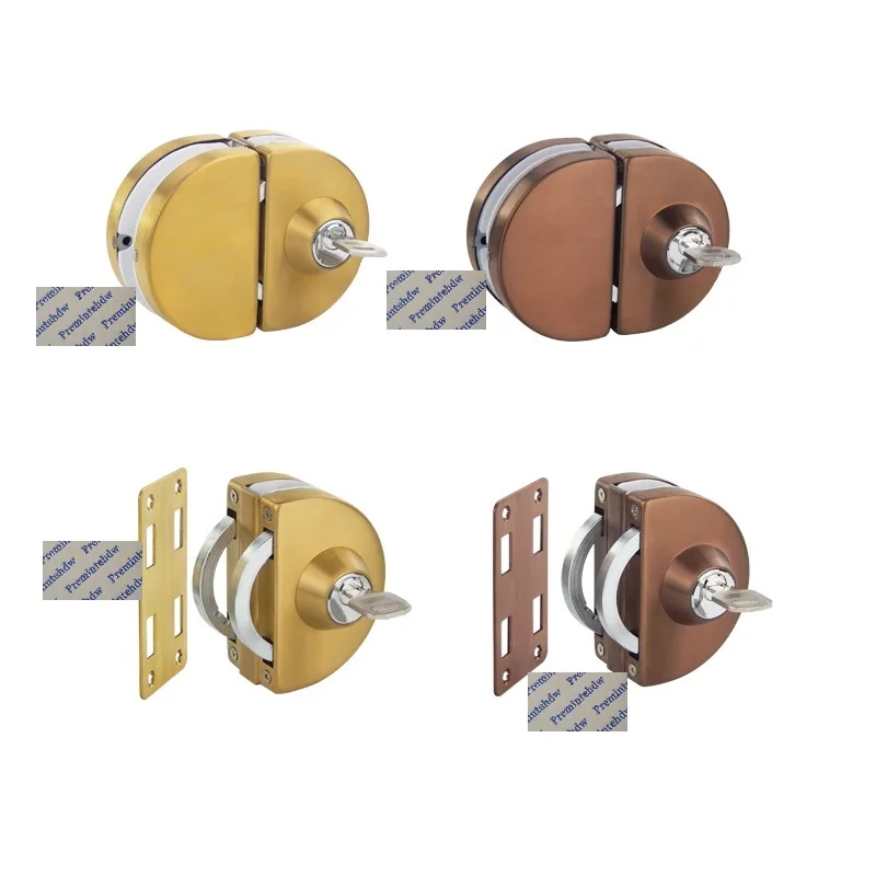 

Stainless Steel Half Circle Entrance Frameless Glass Door Lock With Keys Single Side-By-Side Thumb Turn Rose Gold Titanium Black