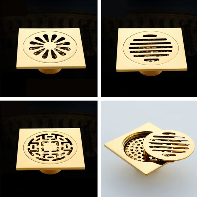 1 set 10cm Euro Style Antique Brass Flower Art Carved Euro Floor Drains Square Floor Drain Strainer 10*10 cm