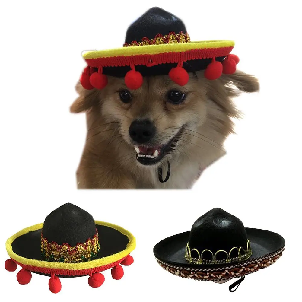 Mini Pet Dog Sun Hat Beach Party Straw Hat Dog Mexican Style Hat For Dogs And Cats Fun Straw Sombrero Hat Accessories