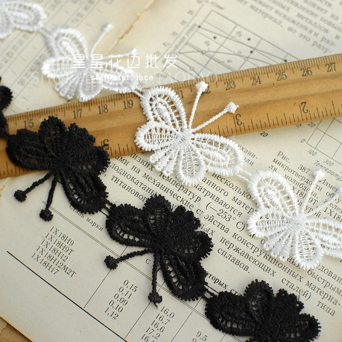 New Fashion Guipure Butterfly Pattern Applique White Black Lace Trim Sewing DIY Crochet Embroidered Craft Net Trim Ribbon