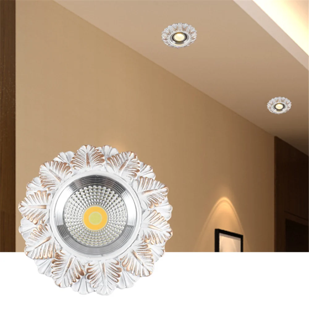 European-Style White Leaf Pattern Resin Led Ceiling Lamp For Living Room Corridor Opening 9Cm Recessed Spotlights Art Loft Decor