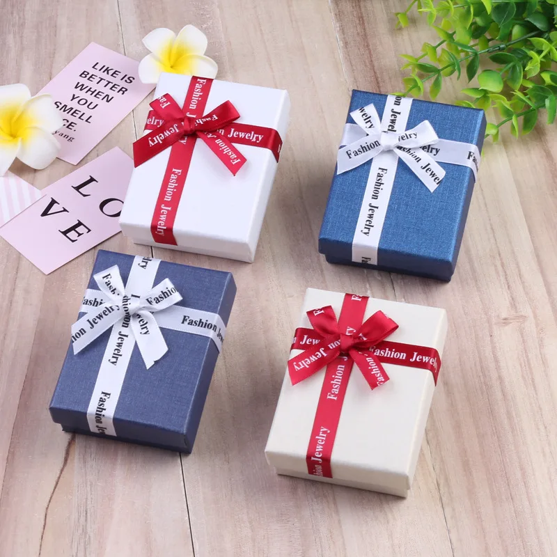 18PCS 3 Colors Ribbon Bow Jewelry Casket For Necklace Earring Storage Container Cardboard Elegant Luxury Gift Box