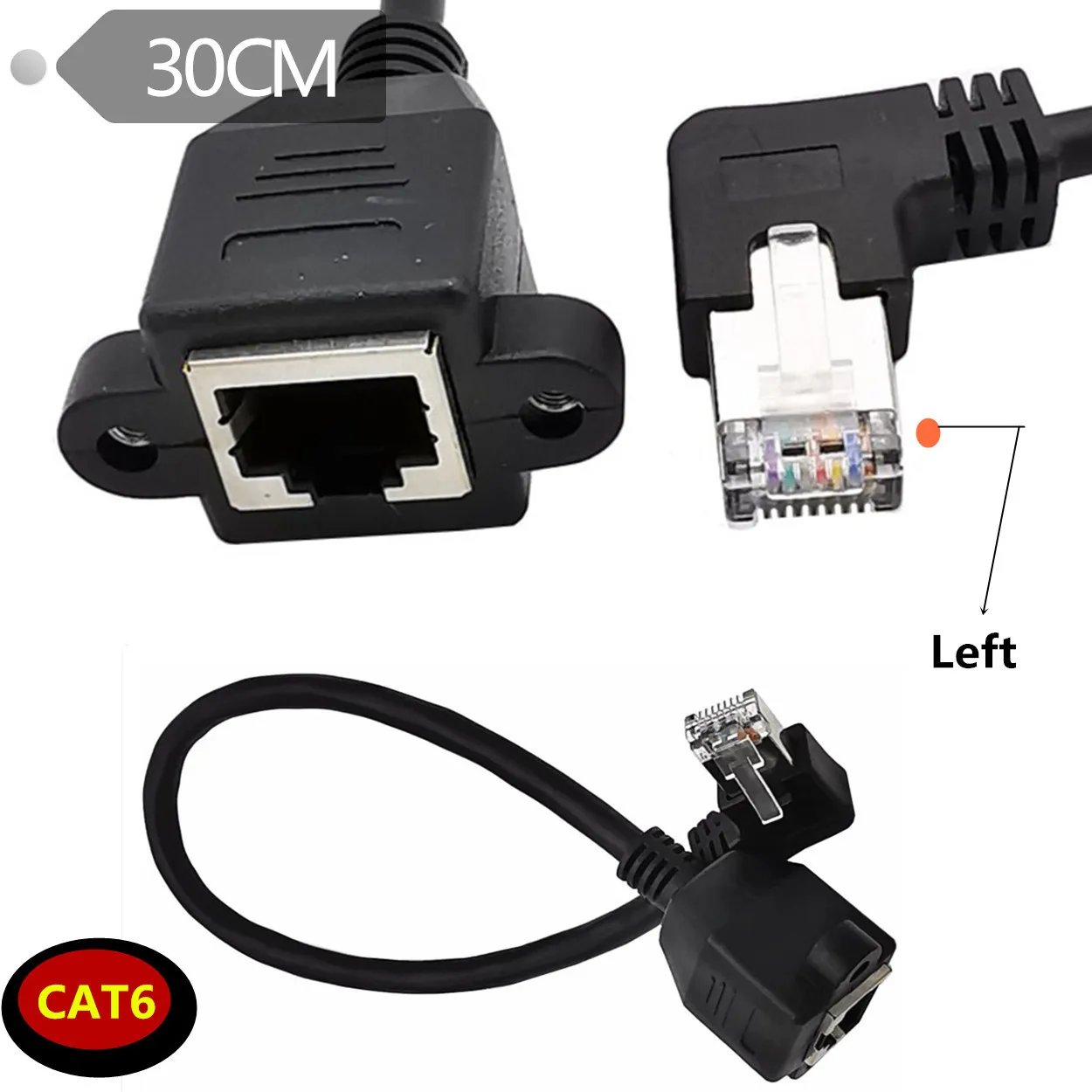 8Pin RJ45 كابل ذكر إلى أنثى برغي لوحة جبل شبكة إيثرنت محلية 8 دبوس 90 درجة زاوية الحق تمديد كابل 0.3 متر 0.6 متر
