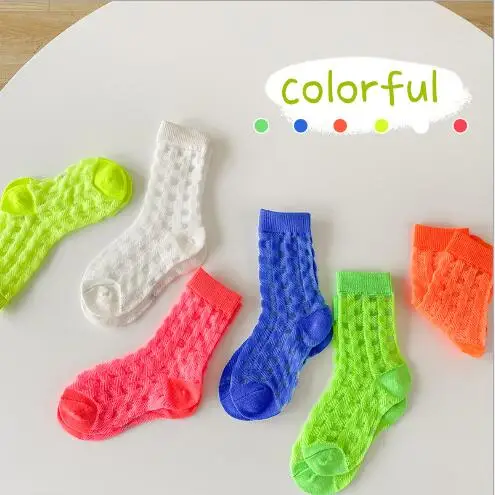 1-8Year 3Pairs Summer thin solid color plaid card silk socks breathable mesh socks for boys and girls socks