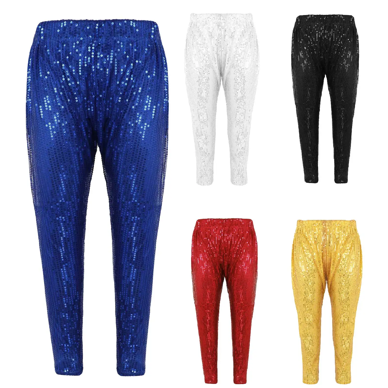 Kids Streetwear Girls and Boys Sparkly Sequins Adorned Modern Dance Pants Casual Baggy Pants