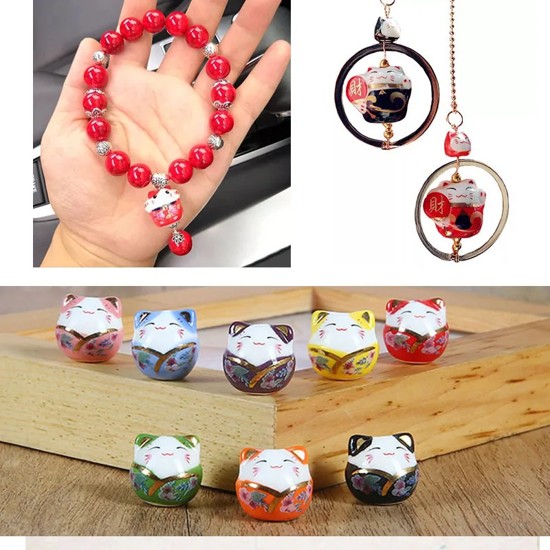 5pcs/lot Ceramic Fortune Cat Beads Lucky Animal 15*15mm For Jewelry Making Bracelets Handmade DIY Accessories