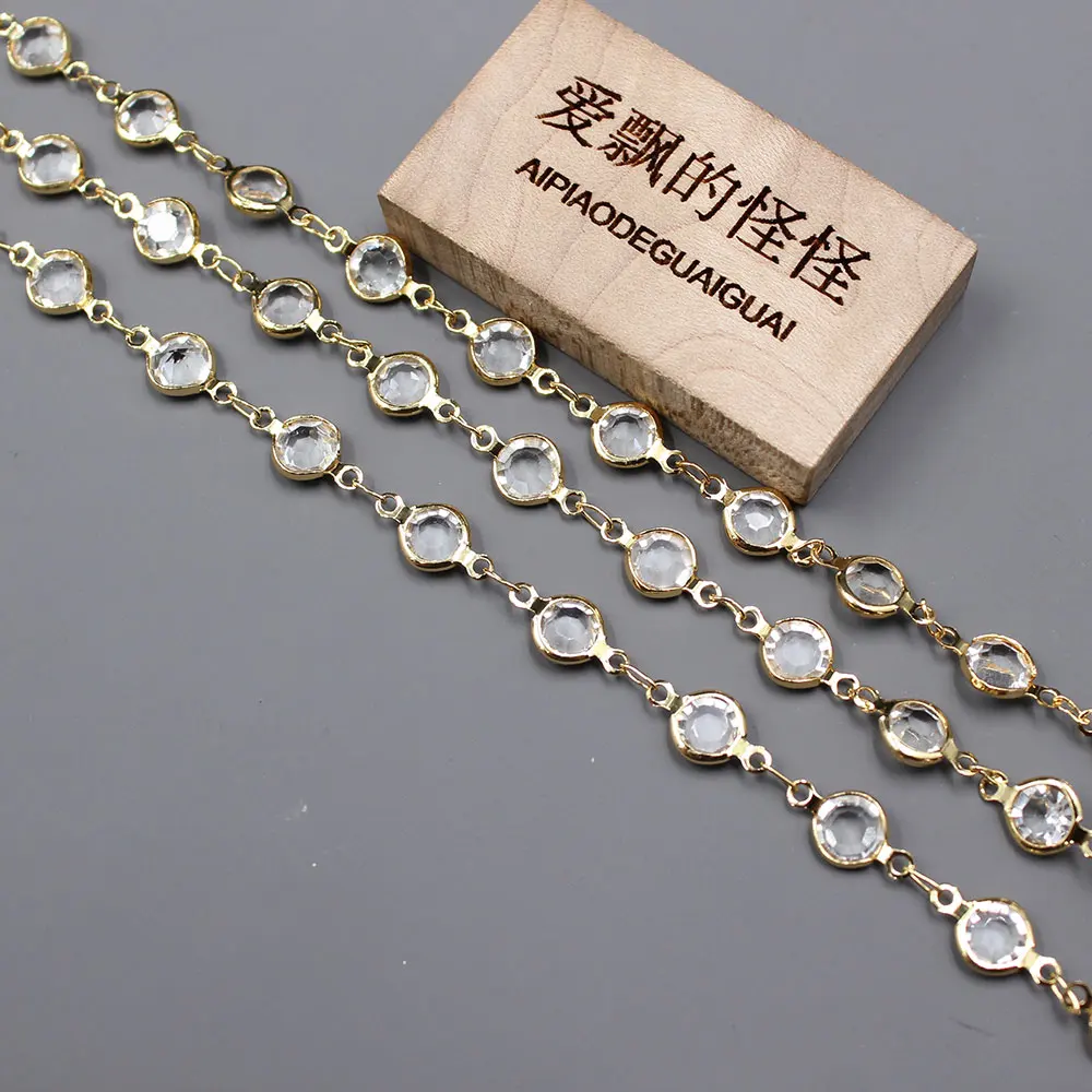 Apdgg 1 Meter 6Mm Clear Crystal Vergulde Koperen Mode Bezel Set Ketting Paperclip Hals Ketting Parel Ketting Maken diy