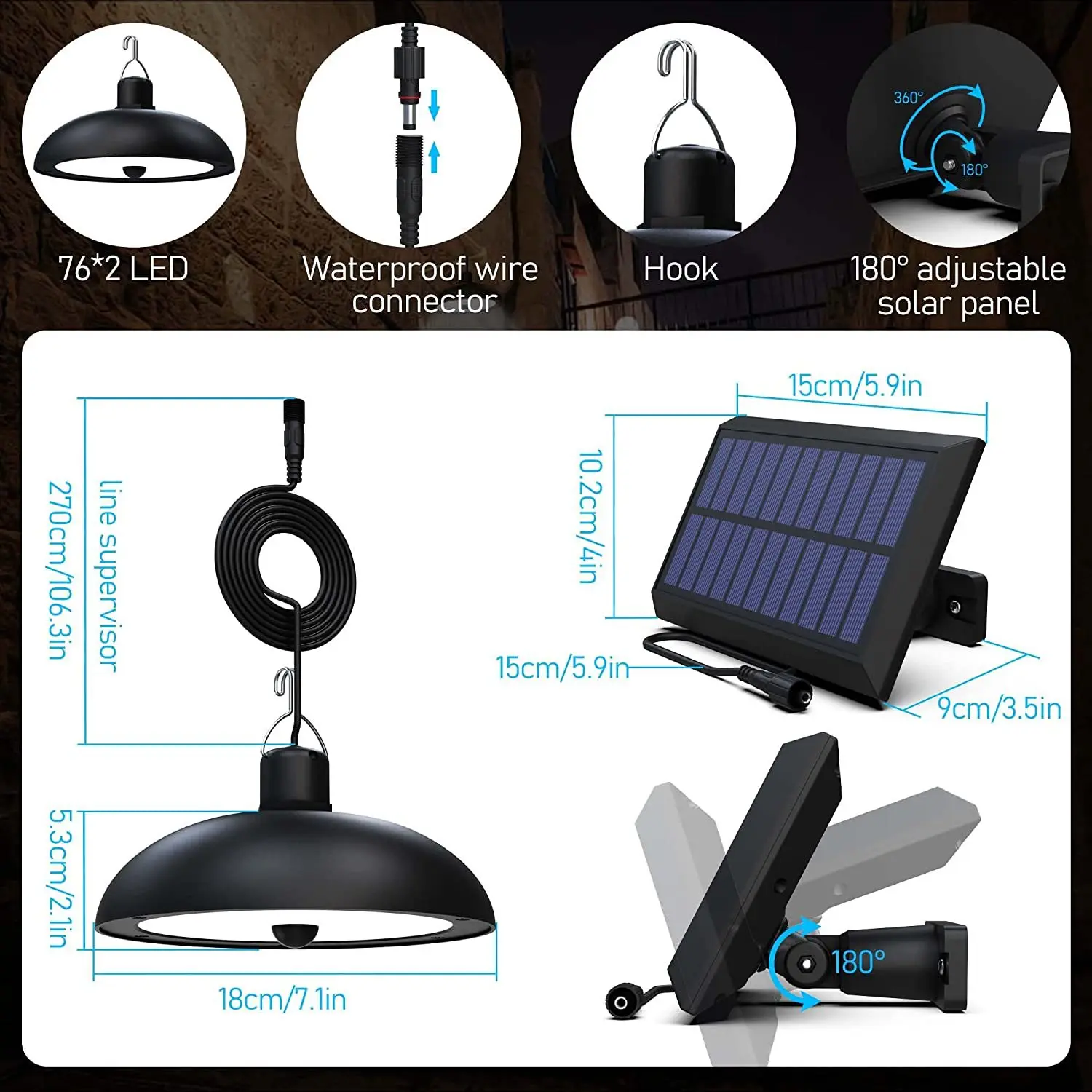 Double Head Solar Led Lamp Outdoors Garden 4 Modes Adjustable Waterproof Upgraded Solar Pendant Light Indoor Dimmable Chandelier