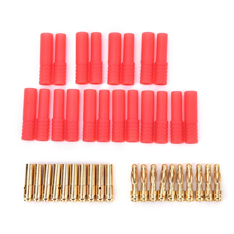 4mm HXT Banana Plugs with Red Housing for RC Connector Socket AM-1009C Gold Plated Banana Plug 10 Sets