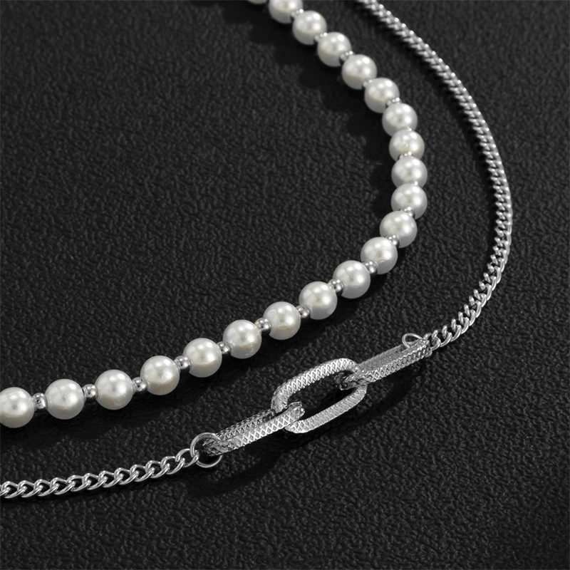 Creative Geometric Design Imitation Pearl Necklace Men Personality Hip Hop Style Men and Women Same Jewelry Accessories Gift