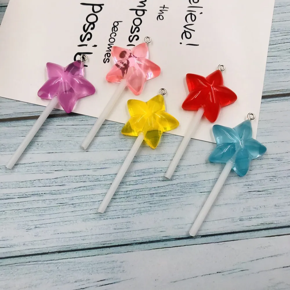 10pcs Resin Cute Kawaii Heart Lollipop Five Star Charm for Earring, Scrapbooking, DIY Making, Necklace, Embellishment, Bracelet