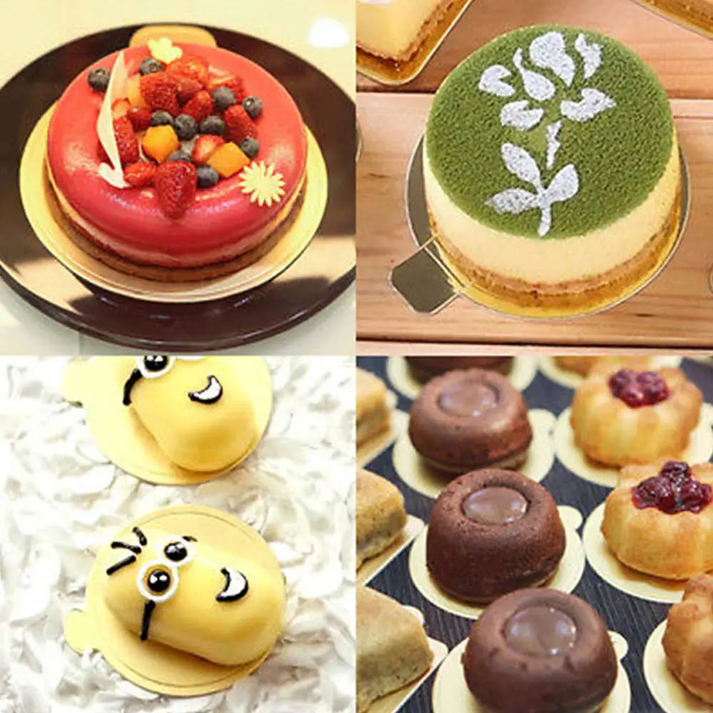 100pcs/pack Cake Cardboard Mini Cake Boards Cupcake Dessert Tray Multi Shape Paper Golden Base Cake Pastry Decorative Kit Party