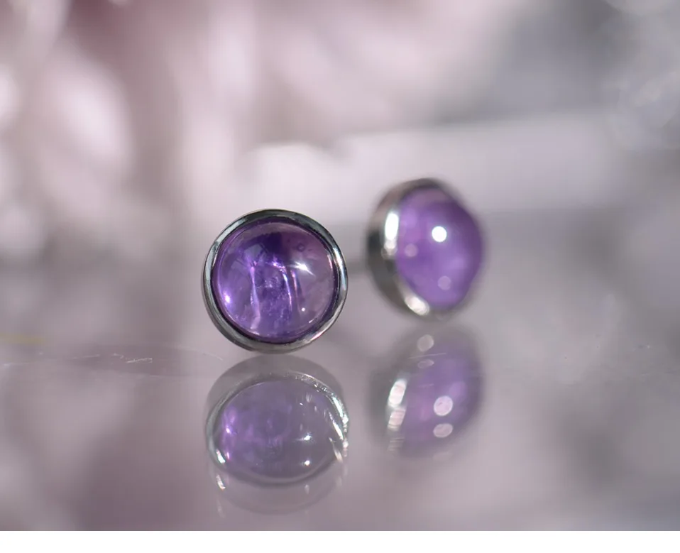 ITSMOS Natürliche Amethyst Lila Ohrringe 925er Silber Edlen Schmuck Runder einfacher Charme Coole Mystery Ohrstecker für Frauen Mädchen Geschenk – Detail 24