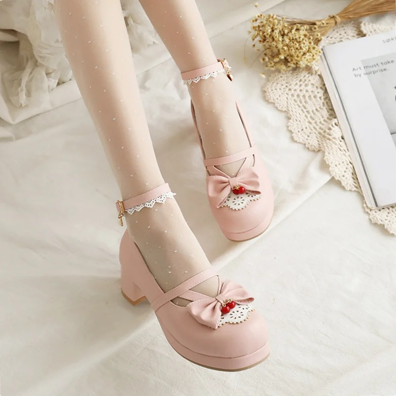 

Japanese sweet student lolita shoes cute lace bowknot kawaii shoes vintage round head comfortable women shoes loli cosplay