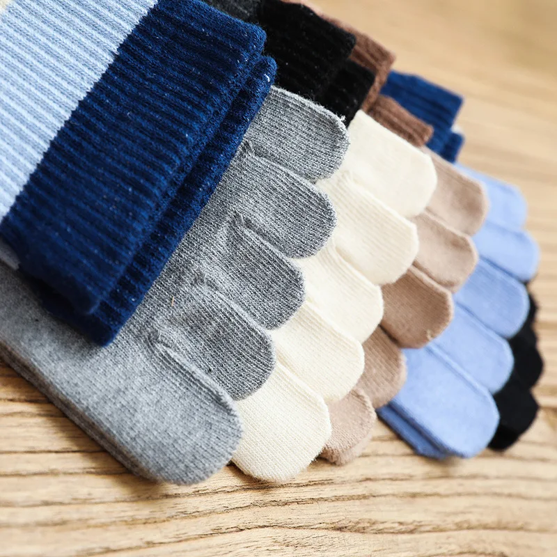 5 Pairs Men's Autumn Winter Socks with Toes Cotton Thick Warm Socks Japanese Harajuku Striped Compression Sport Socks 5 Fingers