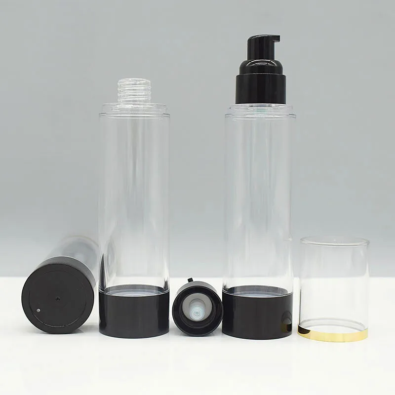 100ml airless bottle black pump bottom lid gold rim frosted body lotion/emulsion/foundation/essence/oil/serum Cosmetic Container