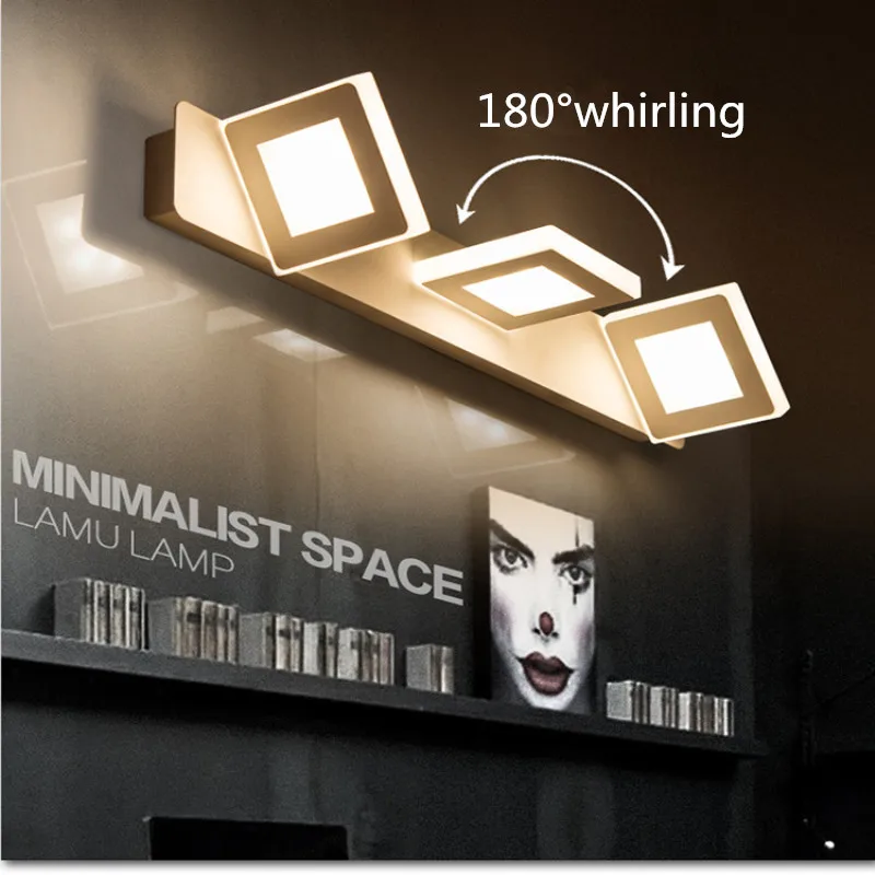 

New LED Mirror Headlights 180°Whirling White Square Head Waterproof Anti-Fog AC85-265V White Light Warm Light Bathroom Light