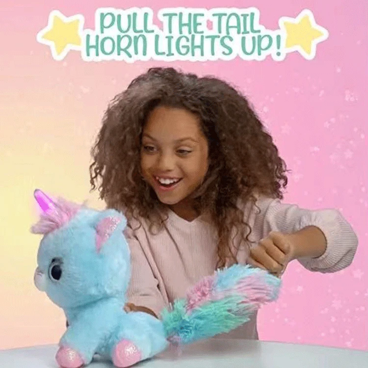 Juguete interactivo luminoso de unicornio para niños, juguete eléctrico de peluche con música, juguete táctil para niña