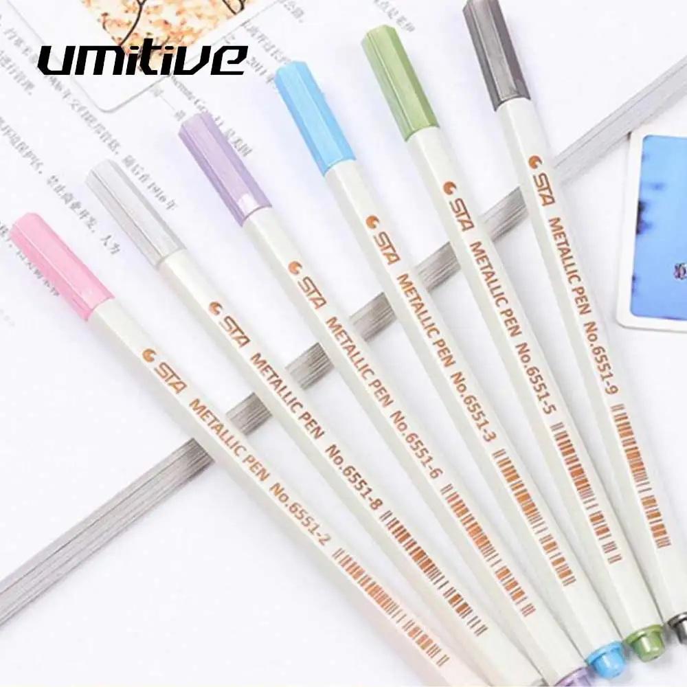 Umitive 10pcs Metal Pearl Watercolor Soft Paint Marker Pen Water-based Ink Non-toxic Metal Color DIY Album Painting Graffiti Pen