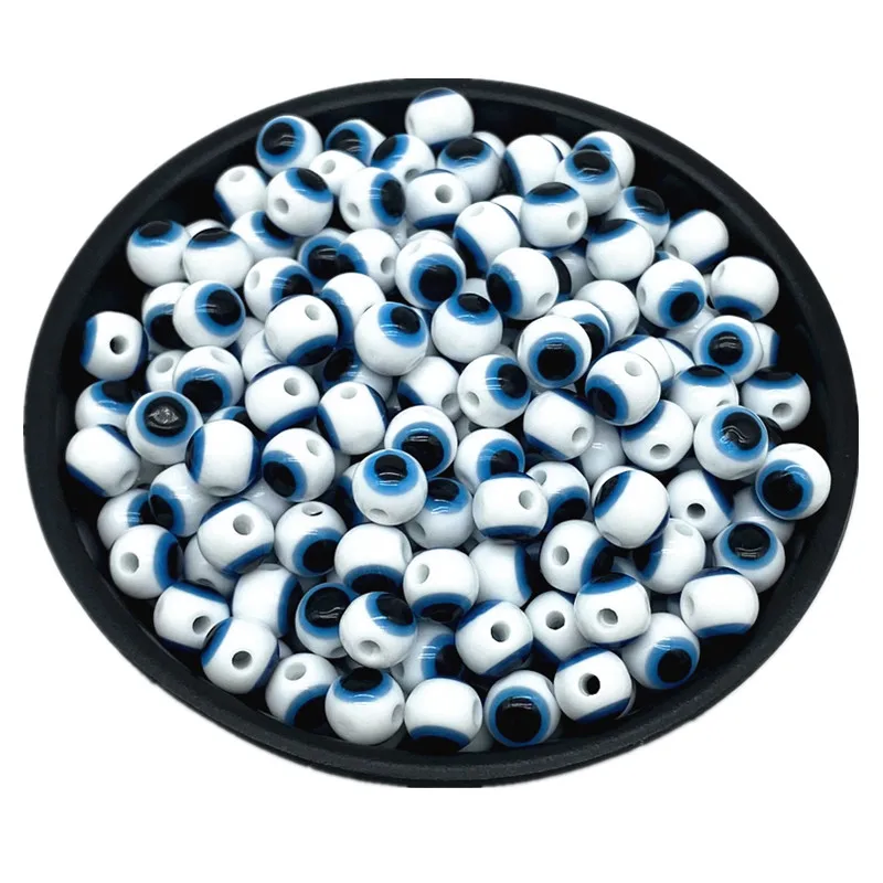 6 8 10mm White Round Spacer Beads Evil Eye  Stripe Resin   For Jewelry Making DIY Bracelet Necklace Charms #ZZ04