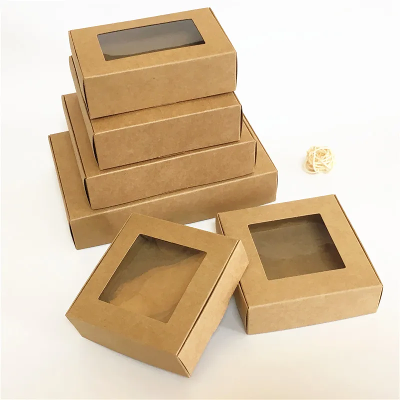 24pcs Brown Kraft Paper Gift Box Packaging Wedding Cake With PVC Windows Box Party Favors Recycled Paper