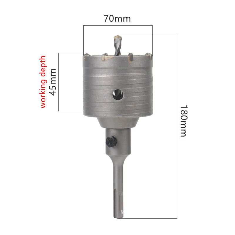 HEDA 70mm Concrete Tungsten Carbide Alloy Core Hole Saw SDS PLUS Electric Hollow Drill Bit Air Conditioning Pipe Cement Stone