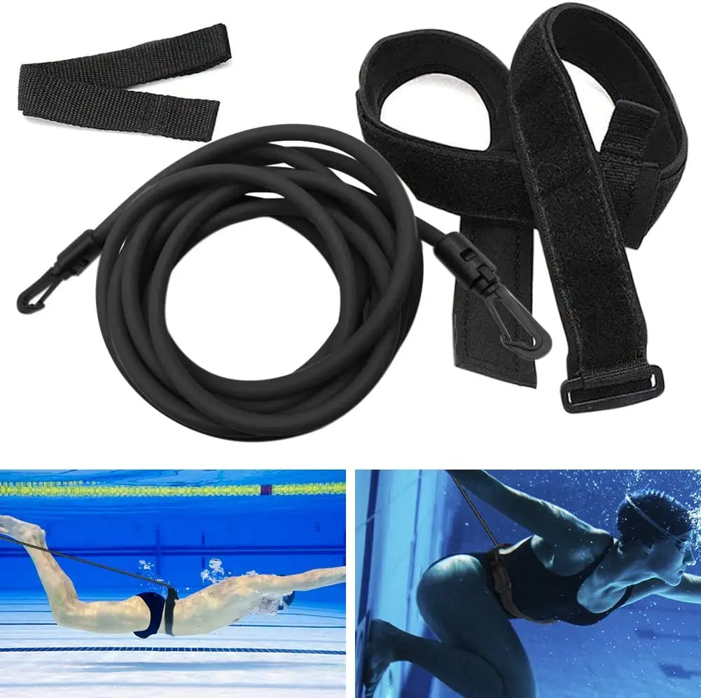 Adjustable Swim Training Resistance Belt Adult Kids Swimming Bungee Exerciser Leash Mesh Pocket Safety Swimming Pool Accessories