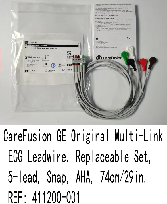 

GE Original Multi-Link ECG Leadwire. Replaceable Set, 5-lead, Snap, AHA, 74cm/29in. REF: 411200-001