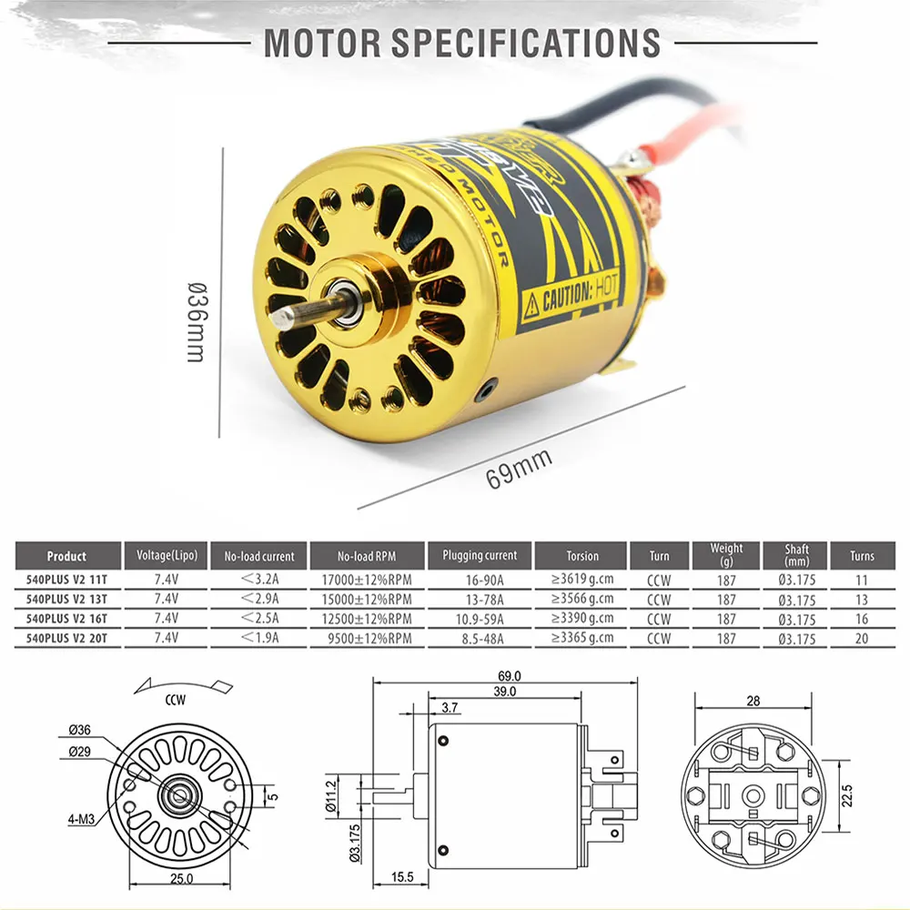 SURPASS HOBBY 540PLUS V2 11T 13T 16T 20T motore spazzolato impermeabile 80A ESC scheda di programmazione per 1/10 1/12 RC Crawler Car Boat