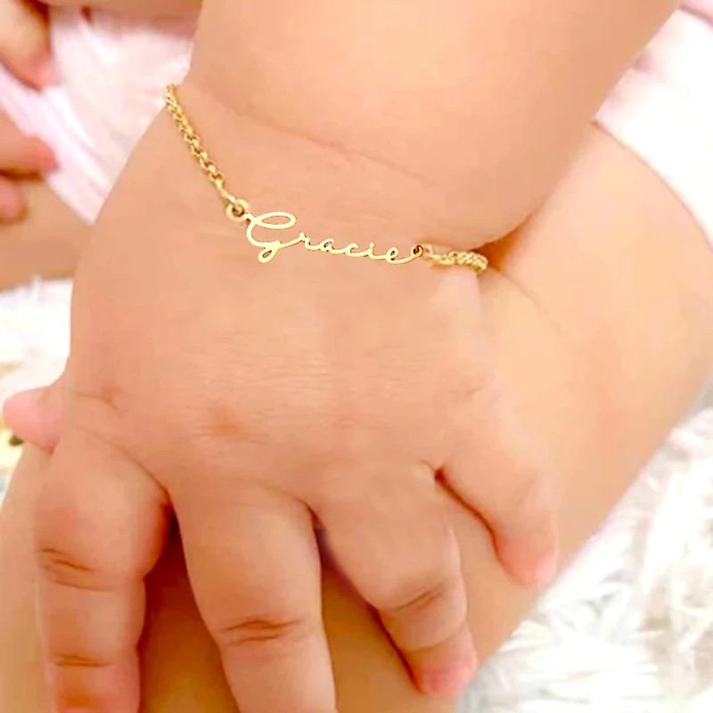 Custom Real 925 Silver Baby Name Bracelet Personalized Kids Girl Name Letter Bracelet Anklet Adjustable Nameplate Jewelry