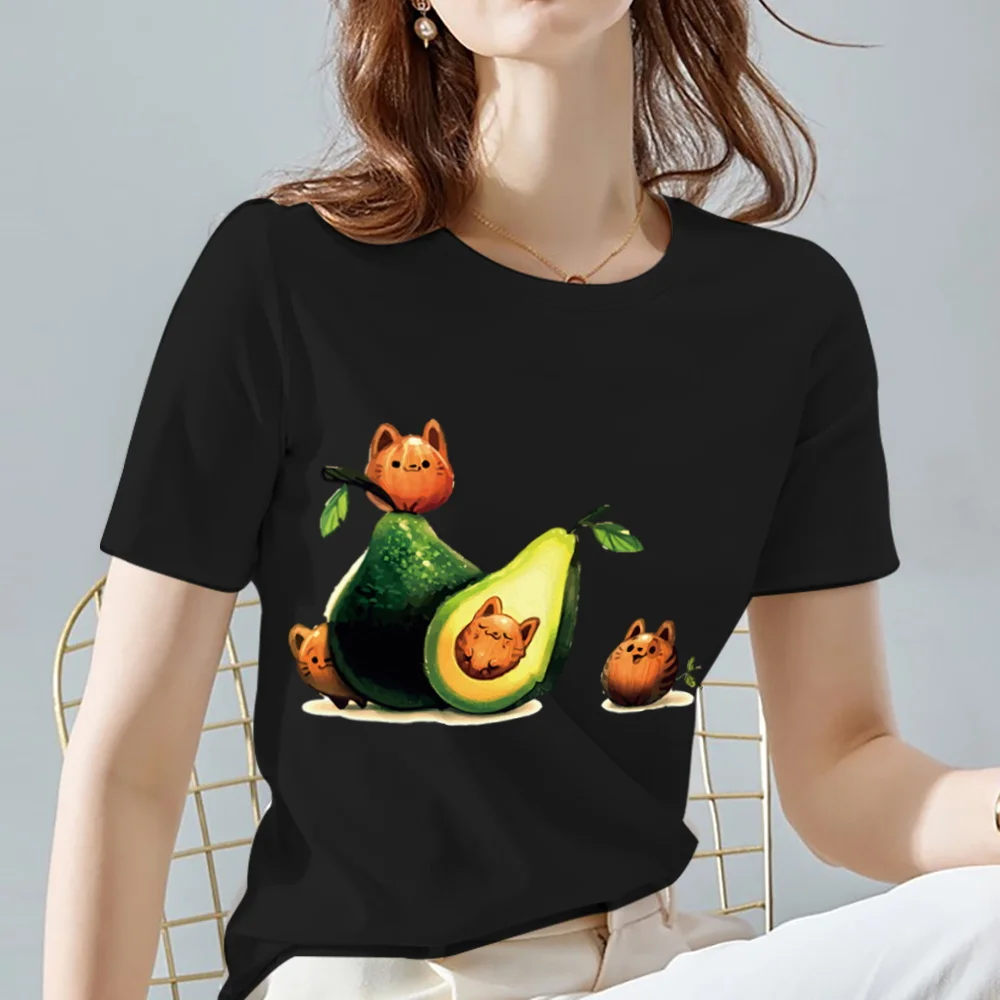 Kawaii Avocado การ์ตูน Harajuku เสื้อยืดผู้หญิงคุณภาพสูงสีดำการพิมพ์เสื้อแขนสั้นผู้หญิงเสื้อผ้า Dropshipping