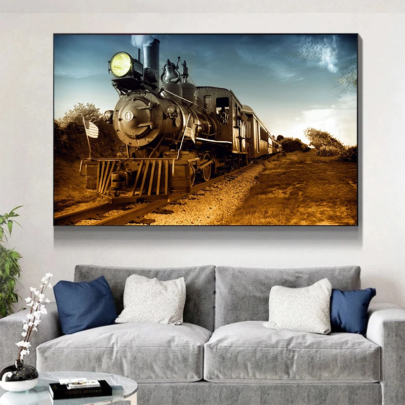 Retro Locomotive Train Poster Picture Posters and Prints Wall Art Canvas Paintings Living Room Decoration Home Decorative Arts