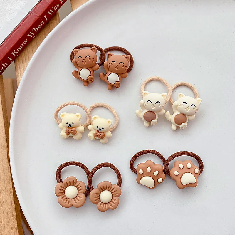 10Pcs/Set Girls Cute Flowers Little Bear Rubber Bands Elastic Hair Bands Kids Ponytail Holder Scrunchie Fashion Hair Accessories