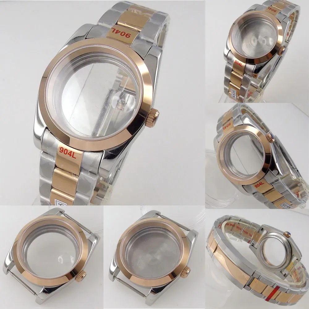 

39mm/36mm Sapphire Watch Case For NH35 NH36 Miyota8215 821A 8205 ETA2836 ST1612 Mingzhu/DG 2813 3804 Rose Gold Plated Fix Bezel