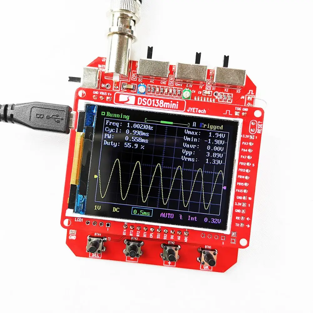 JYETech Original DSO138mini digital oscilloscope assembled including BNC-clip probe  USB oscilloscope output of waveform data