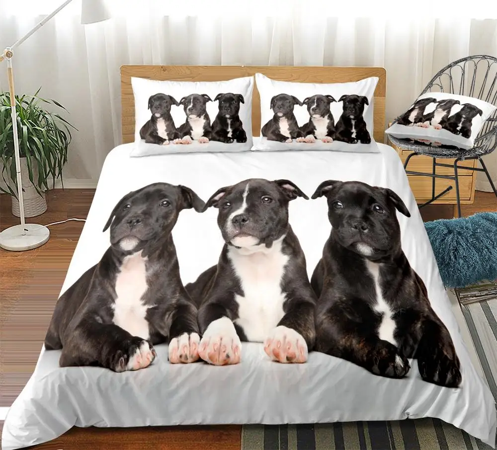 3D Dogs Duvet Cover Set Black Dogs Bedding Kids Pet Quilt Cover 3pcs Animal Home Textiles White Bed Set King Dropship