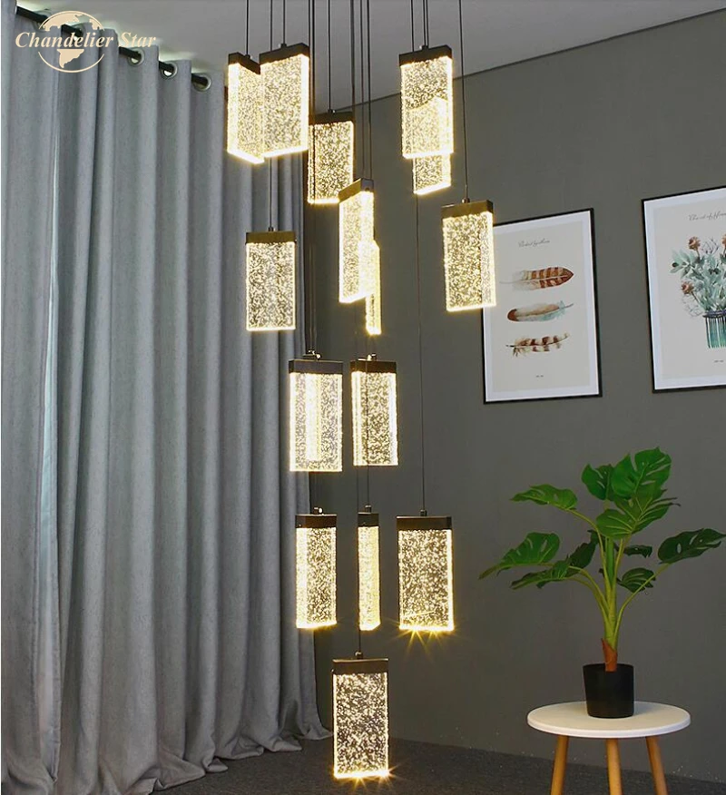 Modern Luxury Chandelier Lighting Crystals LED Lustre Pendant Lights Brick Bubble for Living Room Bedroom Dining Room Kitchen