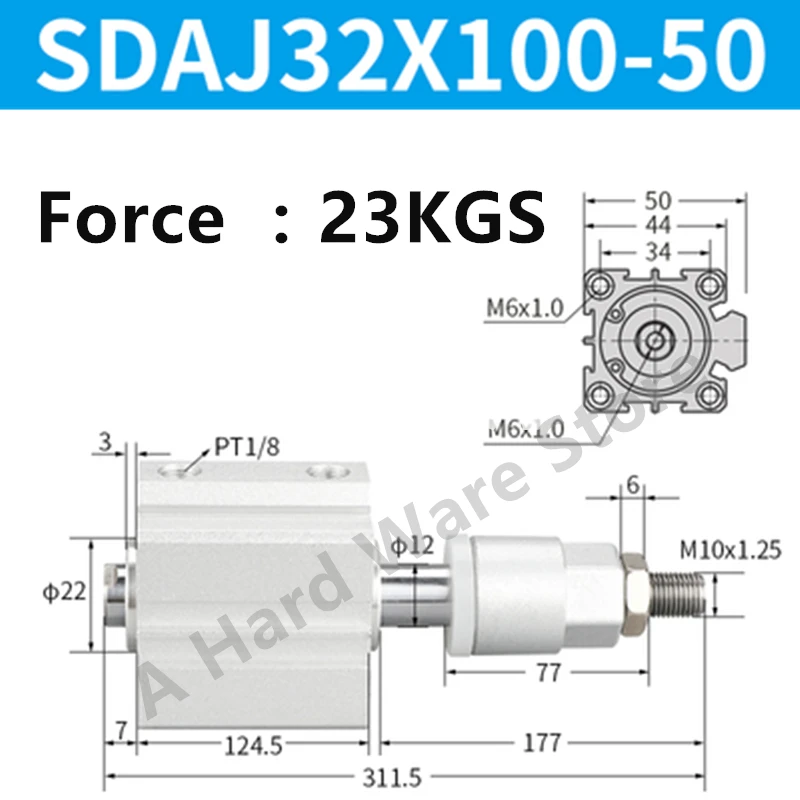 airtac type SDAJ Square Pneumatic Mini Cylinder Adjustable SDAJ 25/32/40/50x25-25-S