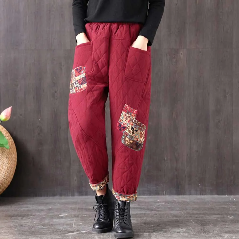 Autumn Winter New Women Down cotoon Elastic Waist Harem Pants Quilted Thicken Warm Casual Pants Loose Vintage Trousers