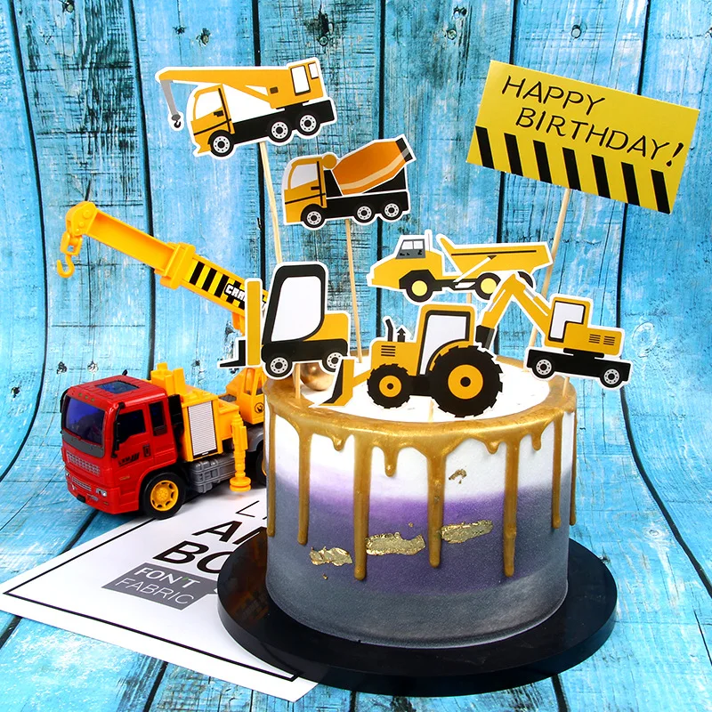 Excavator Cake Decoration Construction Vehicle Cupcake Topper For Kids Boy Traffic Birthday Party Supplies Dessert Adornment