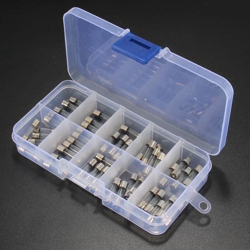 50Pcs of Glass Fuse Assortment Kit  Glass Tube Assortment Kit 5x20mm 0.5A~10A Fast Blow Glass Fuses
