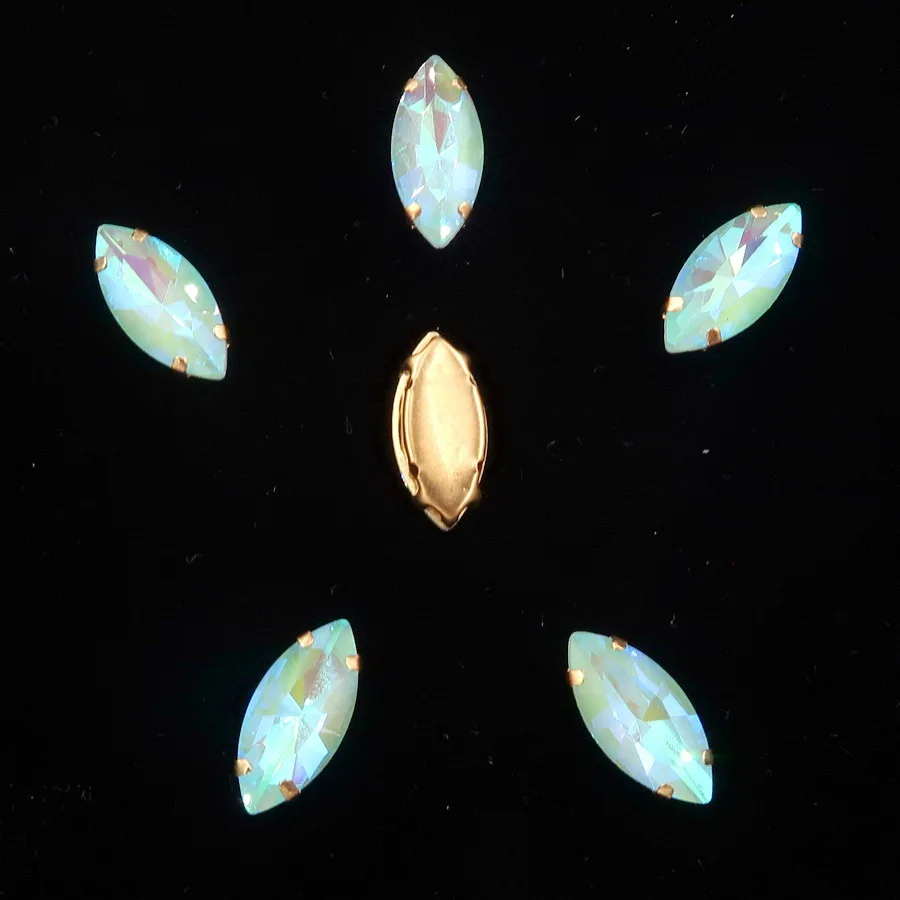 Navette-förmige Goldkrallenfassungen, 20 Stück, Regenbogenfarbene Glaskristalle, 7*15mm, zum Aufnähen, Pferdeaugen-Kristalle, für Taschen, DIY-Besatz – Detail 18